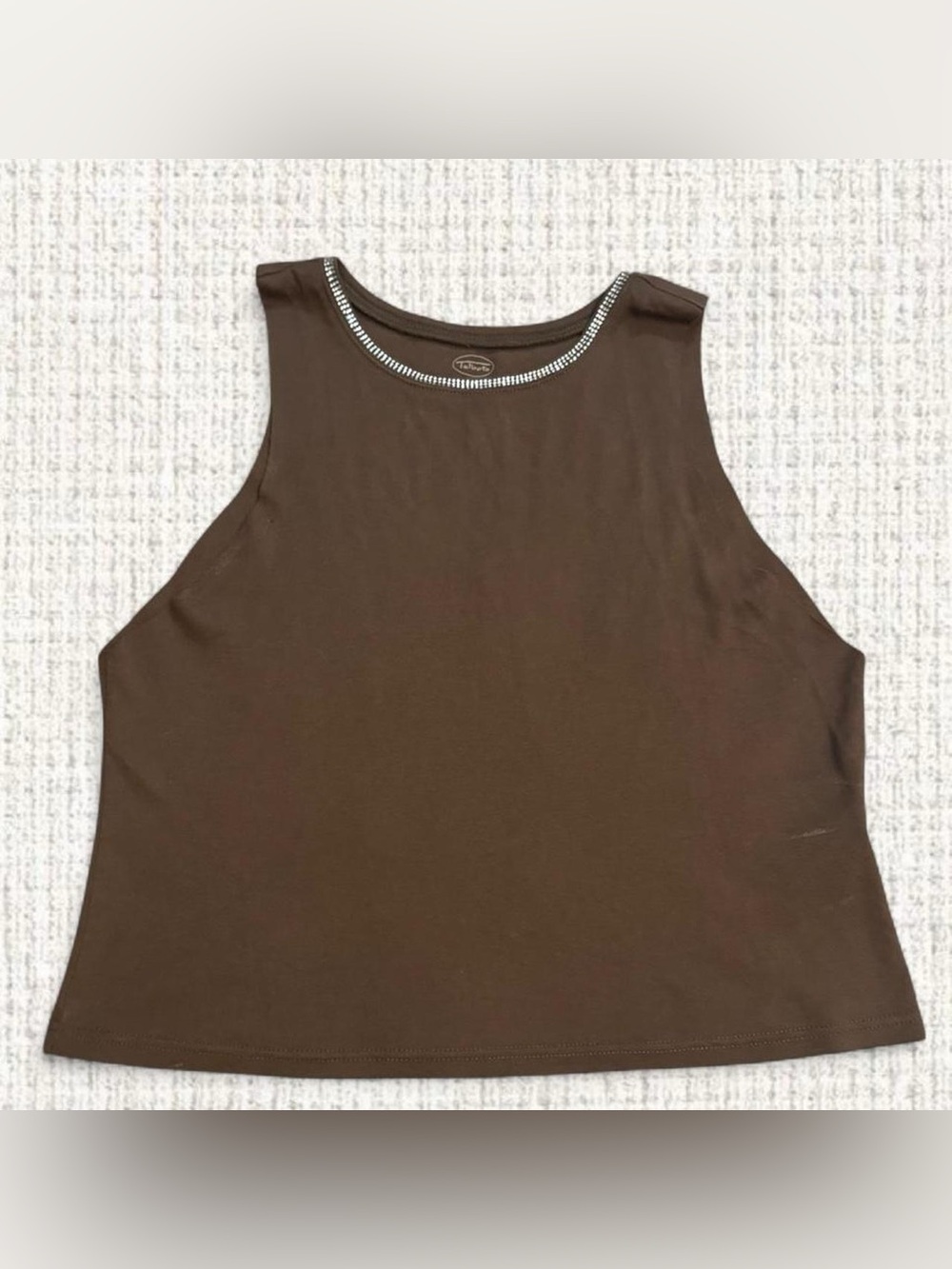 Talbots brown tank top with silver rhinestone trim — Women’s Medium